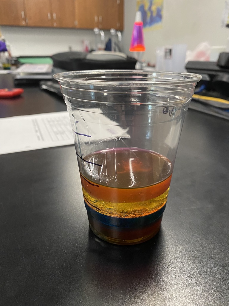 Cup showing layers of dense liquids