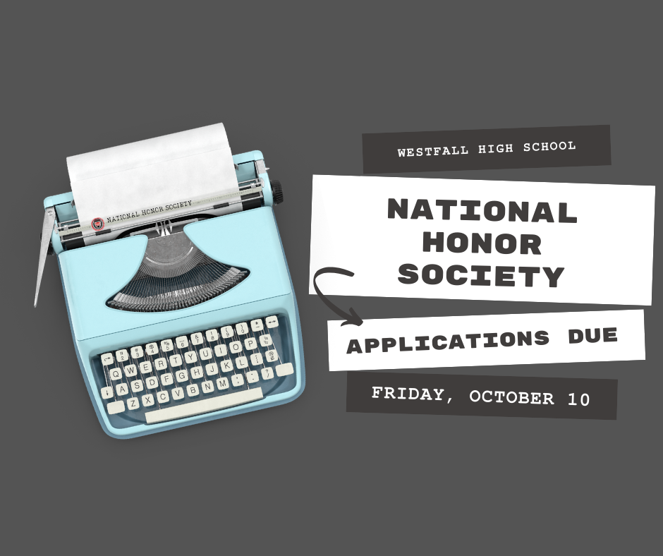 National Honor Society Applications Due October 10 - light blue typewriter