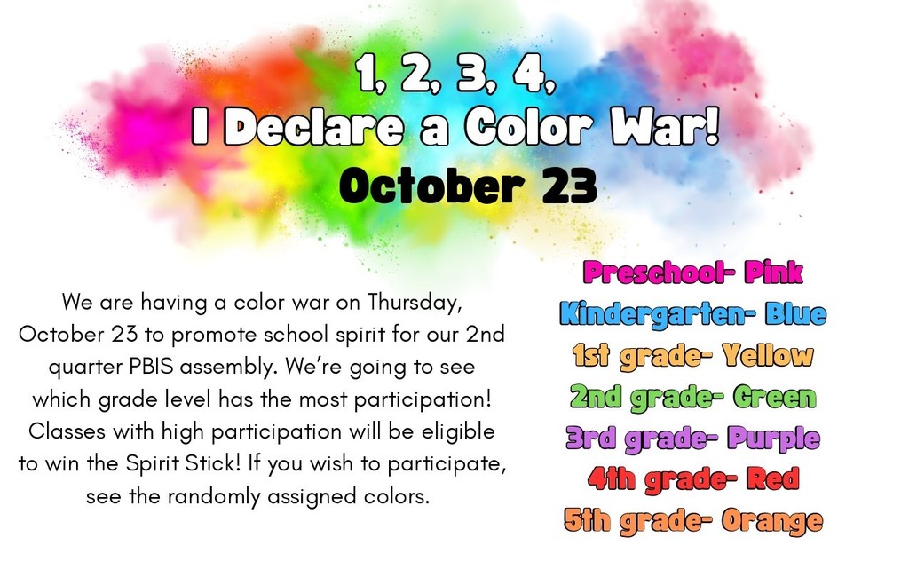 Color Powder - 🩷Preschool - Pink, Kindergarten - Blue, 1st Grade - Yellow, 2nd Grade - Green, 3rd Grade - Purple, 4th Grade - Red, 5th Grade - Orange