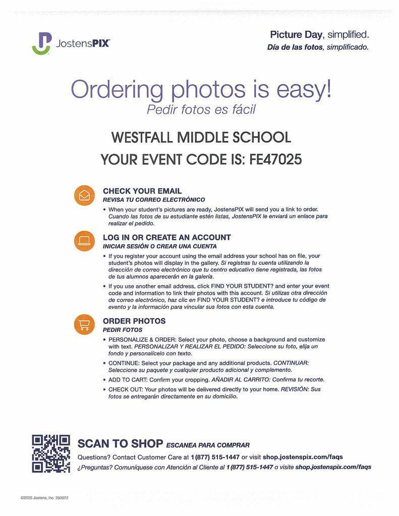 picture order form page two - QR code for easy ordering