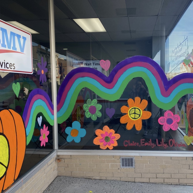 painted window with colorful flowers