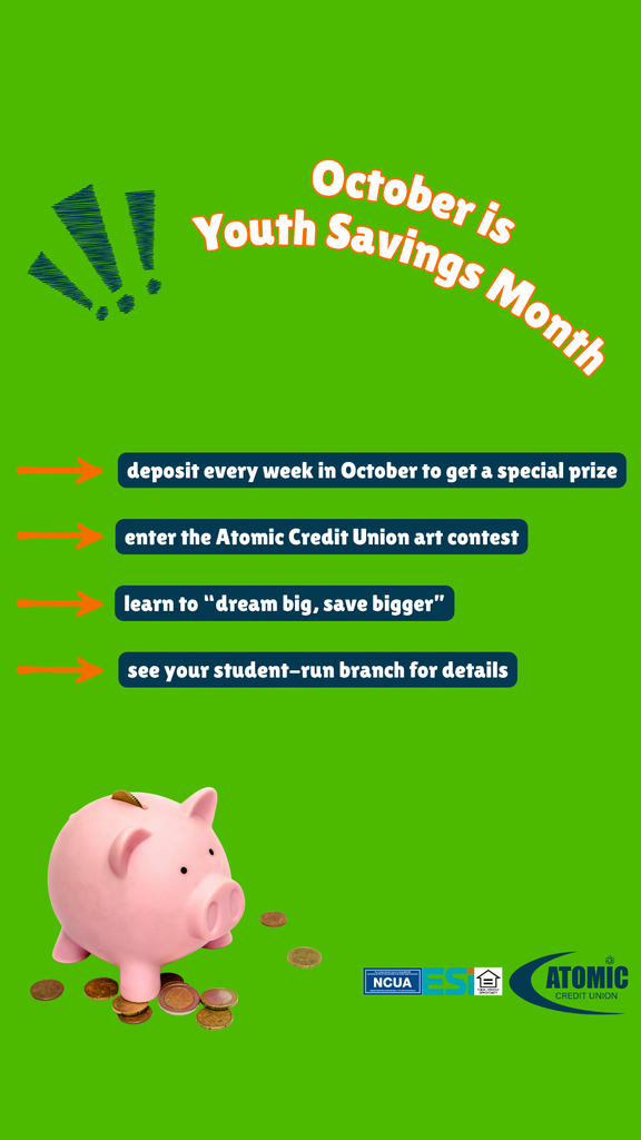 Green background with piggy bank with pennies surrounding it