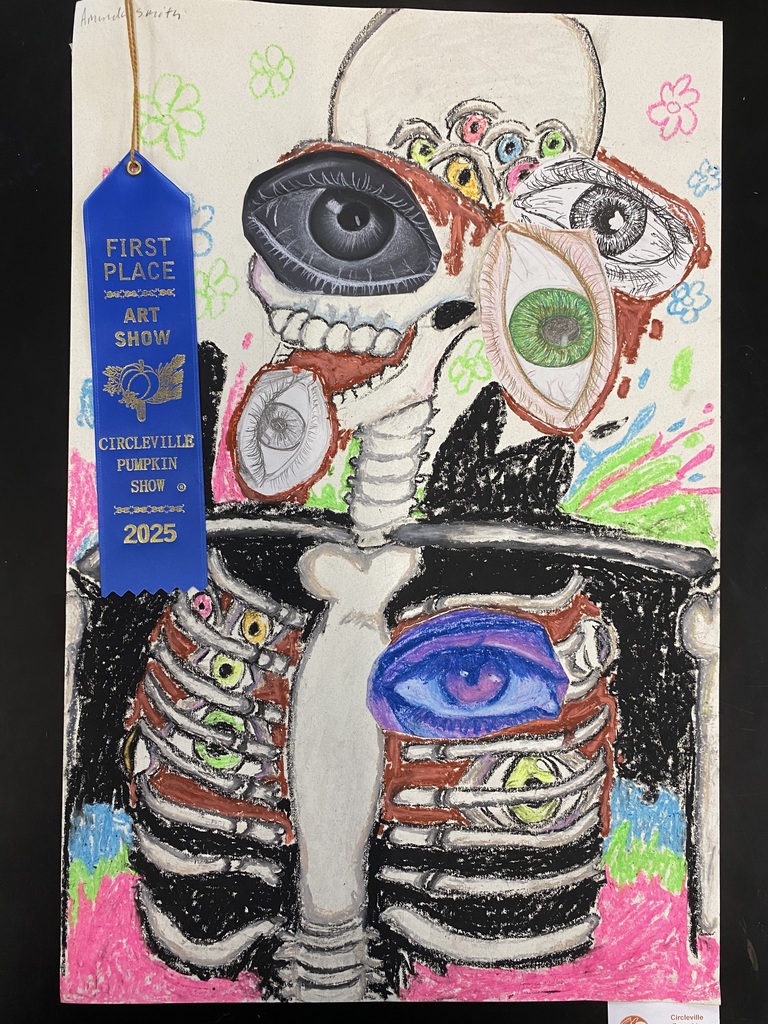 colorful artwork with first place blue ribbon