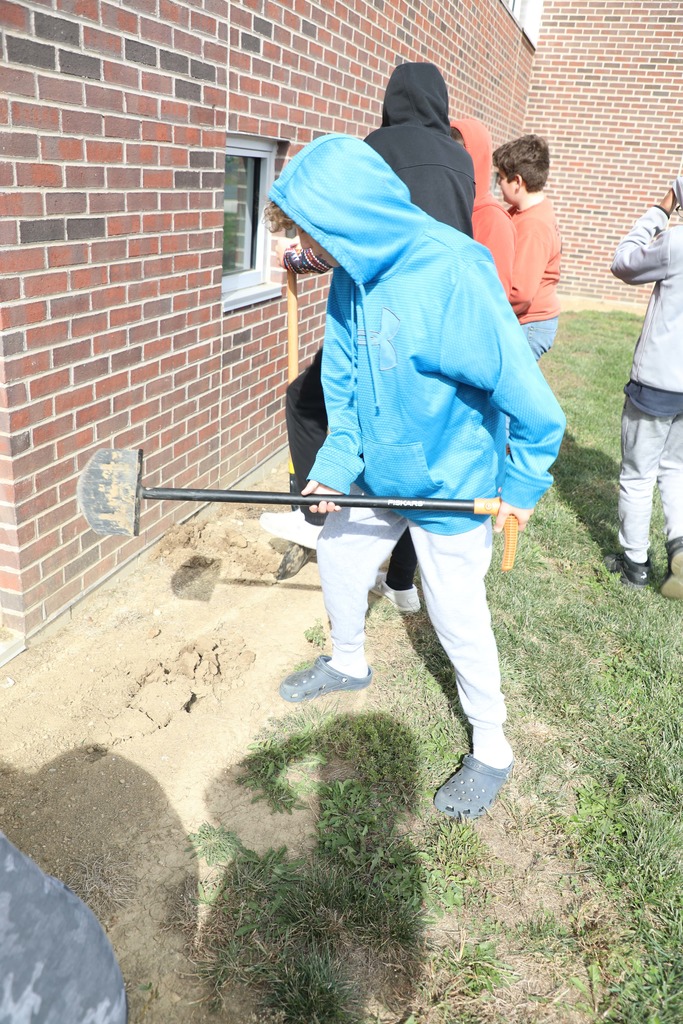 Student planting tulips bulbs