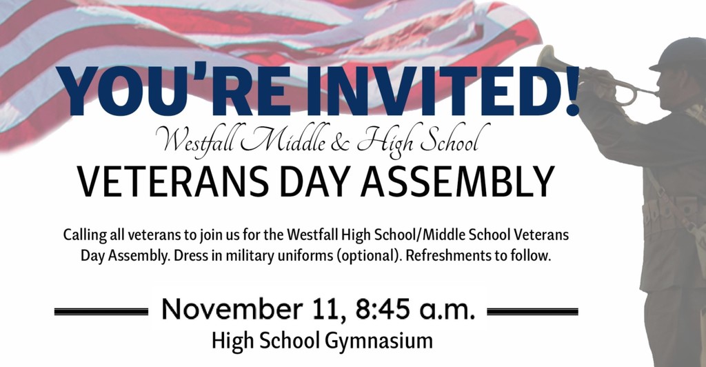 You're Invited Veterans Day Assembly - Flag and Bugler 