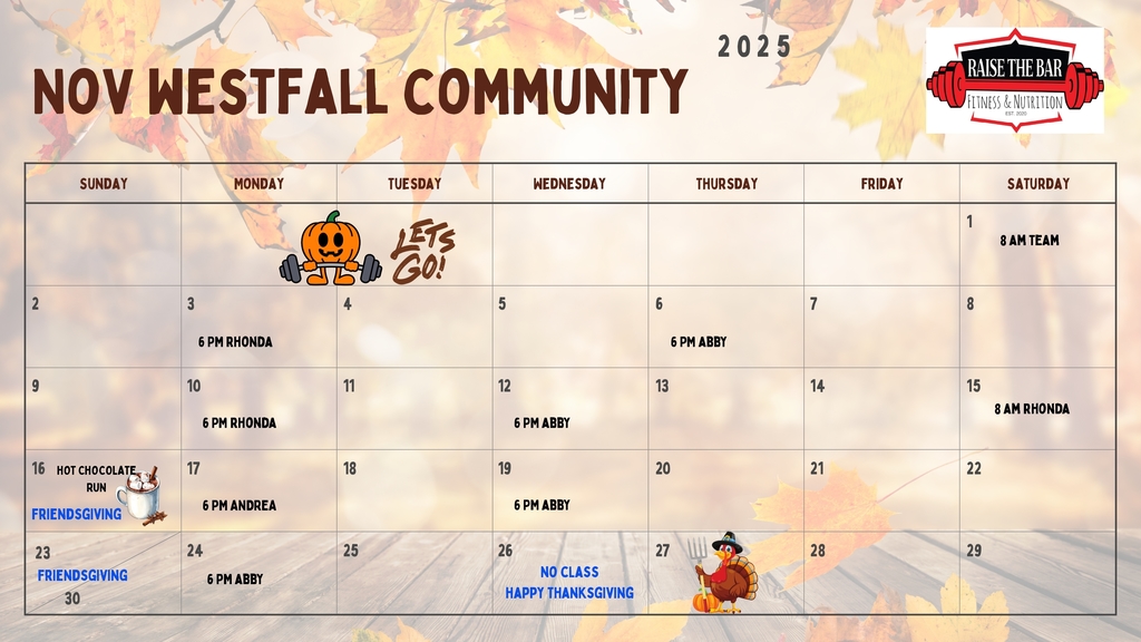 Raise the Bar Fitness Calendar - November