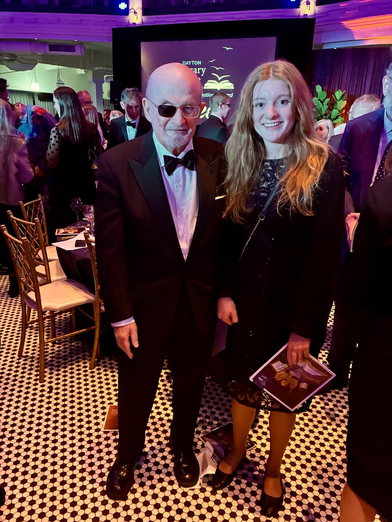 Kathryn Lockhart posing with Salman Rushdie