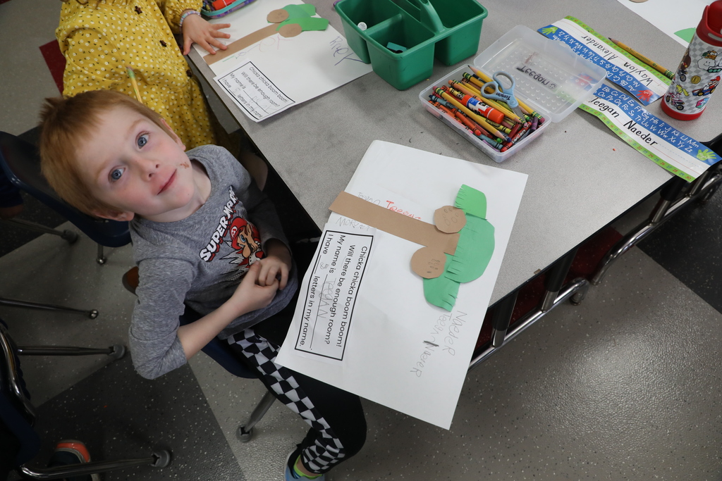 Students working on craft project