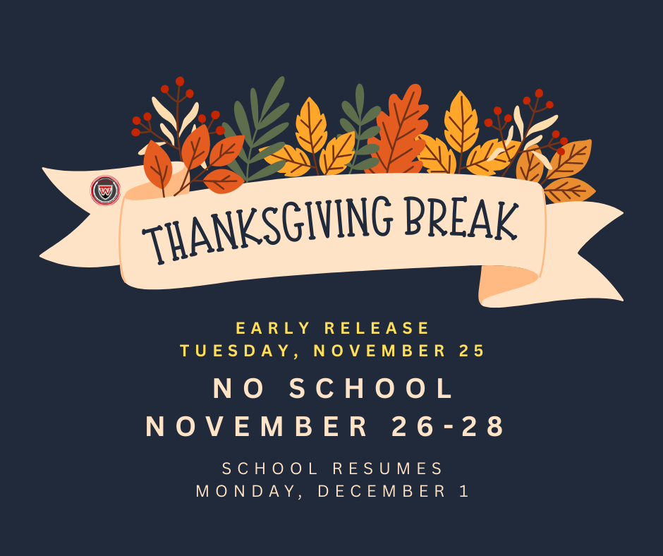 Thanksgiving Break with fall leaves and beige banner