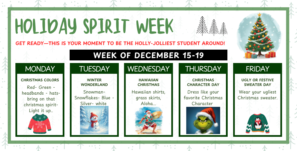 Holiday Spirit Week Calendar