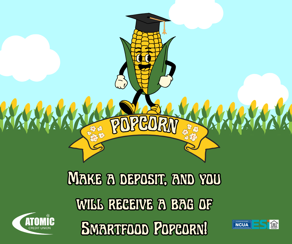 Cartoon corn cob in husk walking with graduation cap on top