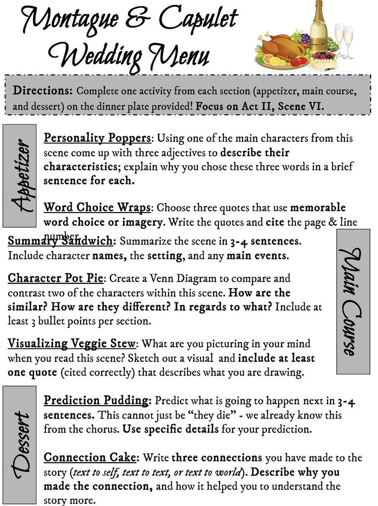 Romeo & Juliet wedding menu