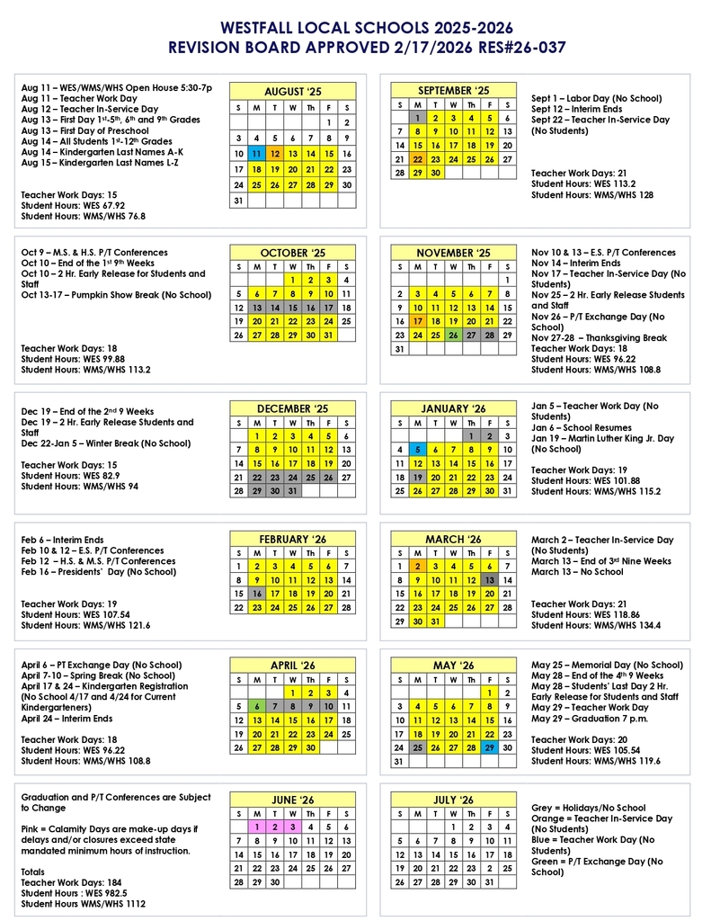 Updated District Calendar