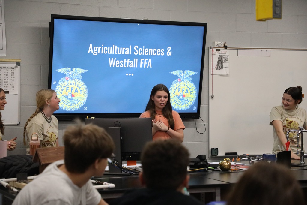 Student presenting in front of TV screen