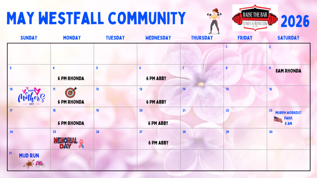 Raise the Bar Fitness Calendar - May