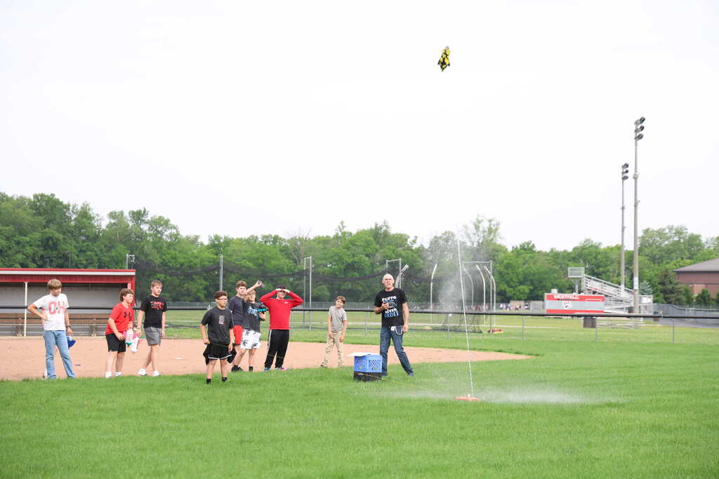 students launching bottle rockets