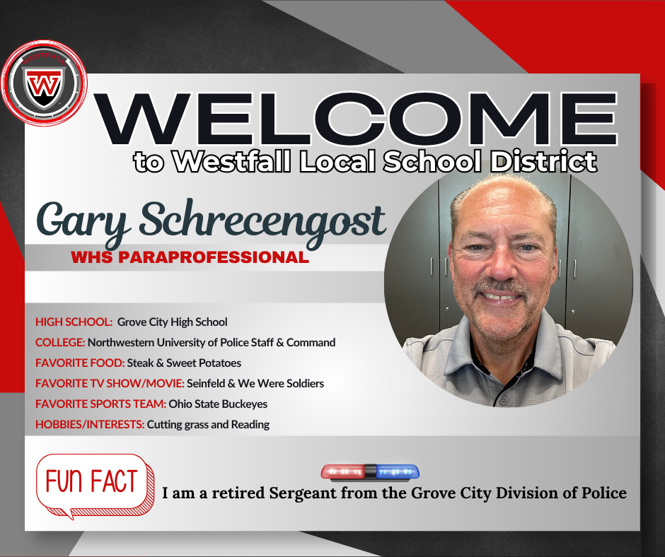 Welcome to Westfall Local School District post with name, title, and fun facts about new staff member.