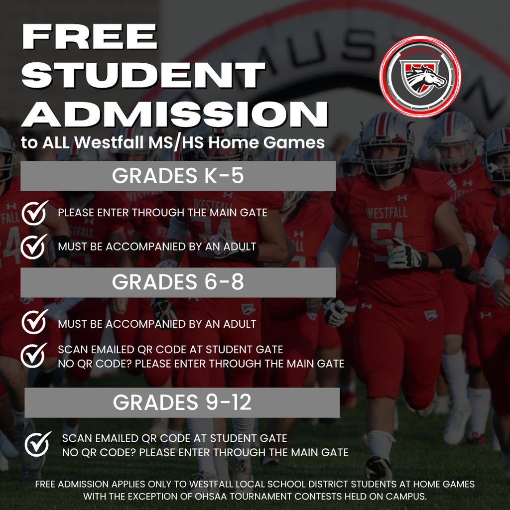 Free Student Admission to ALL Westfall MS/HS Home Games
