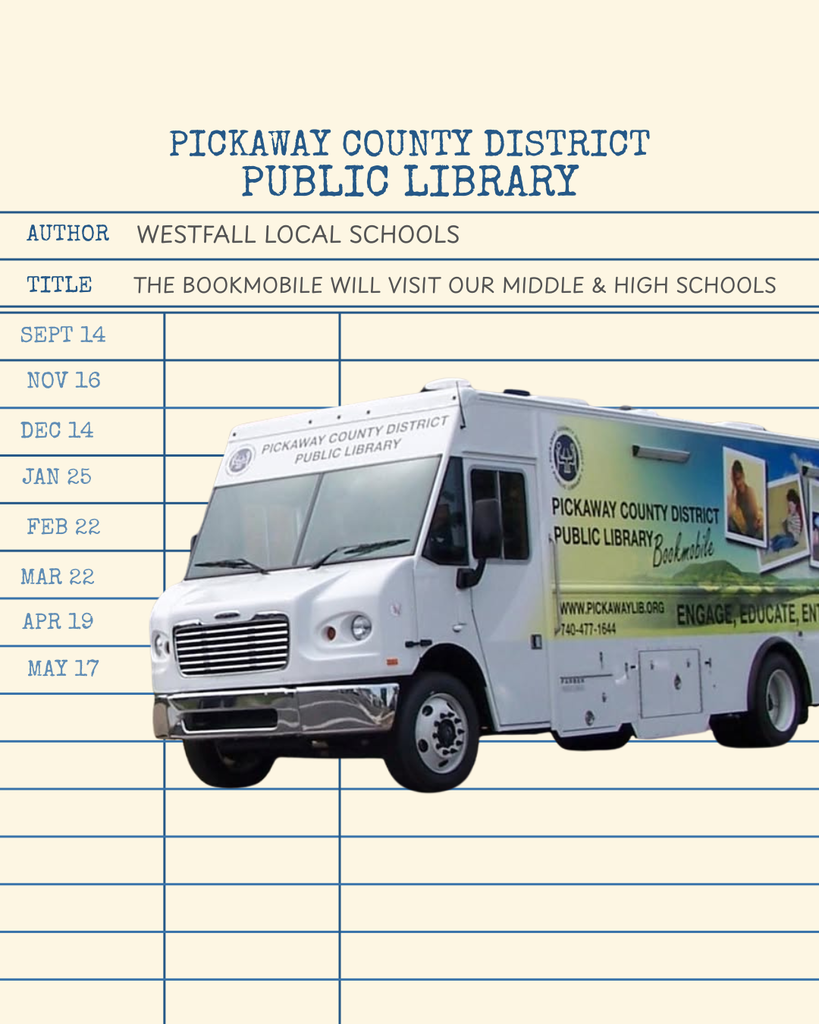 Bookmobile graphic on a vintage library card