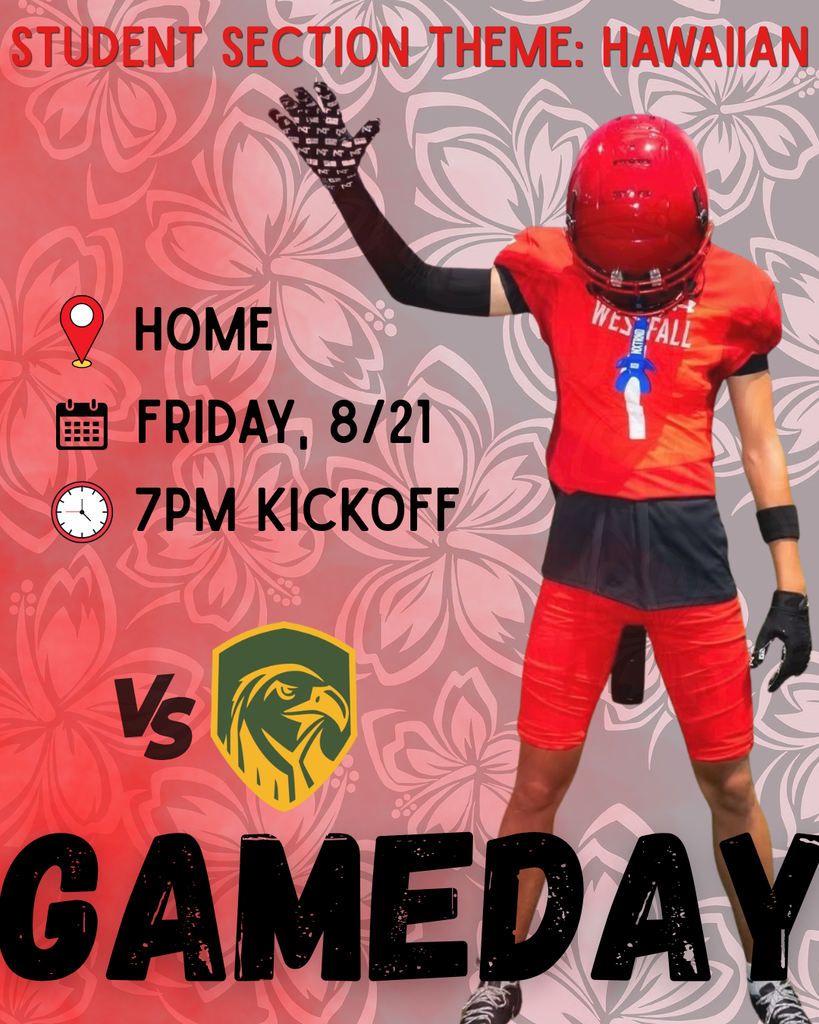 GameDay Promo with a football player in red holding his hand up in the air and a hawaiian theme backdrop
