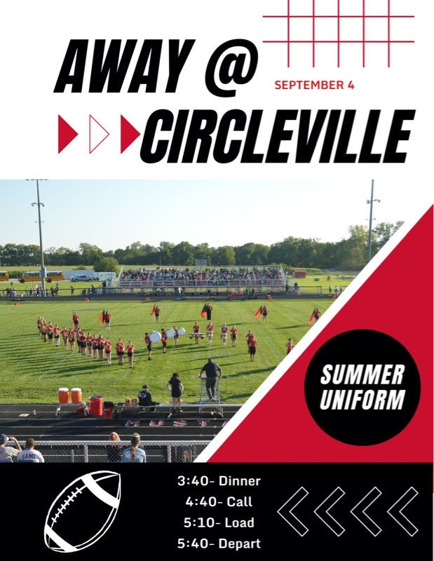 Westfall Band performance call time schedule for the away game at Circleville