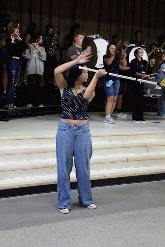 Color Guard Member performing with yellow flag
