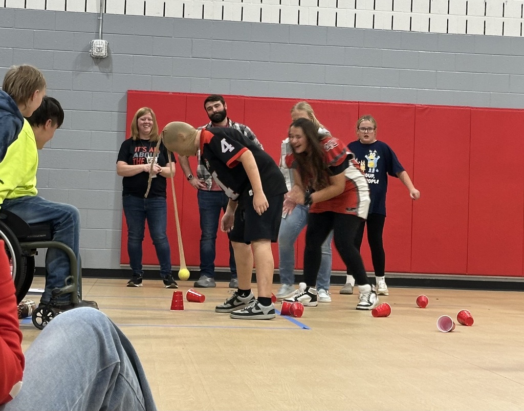 Student playing Minute to Win it games