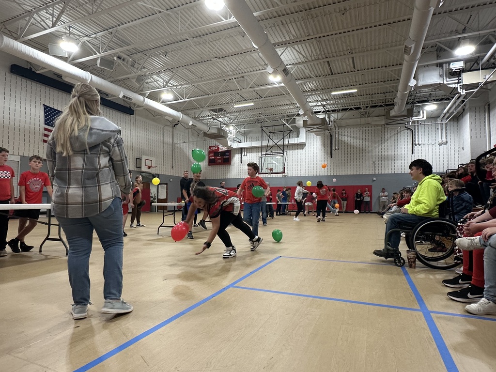 Student playing Minute to Win it games