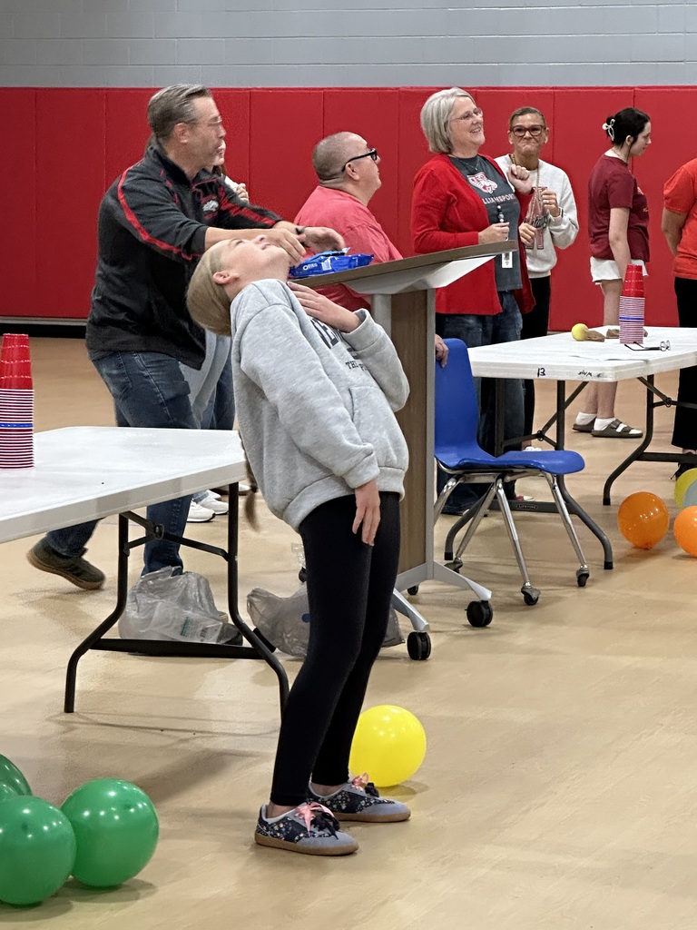 Student playing Minute to Win it games