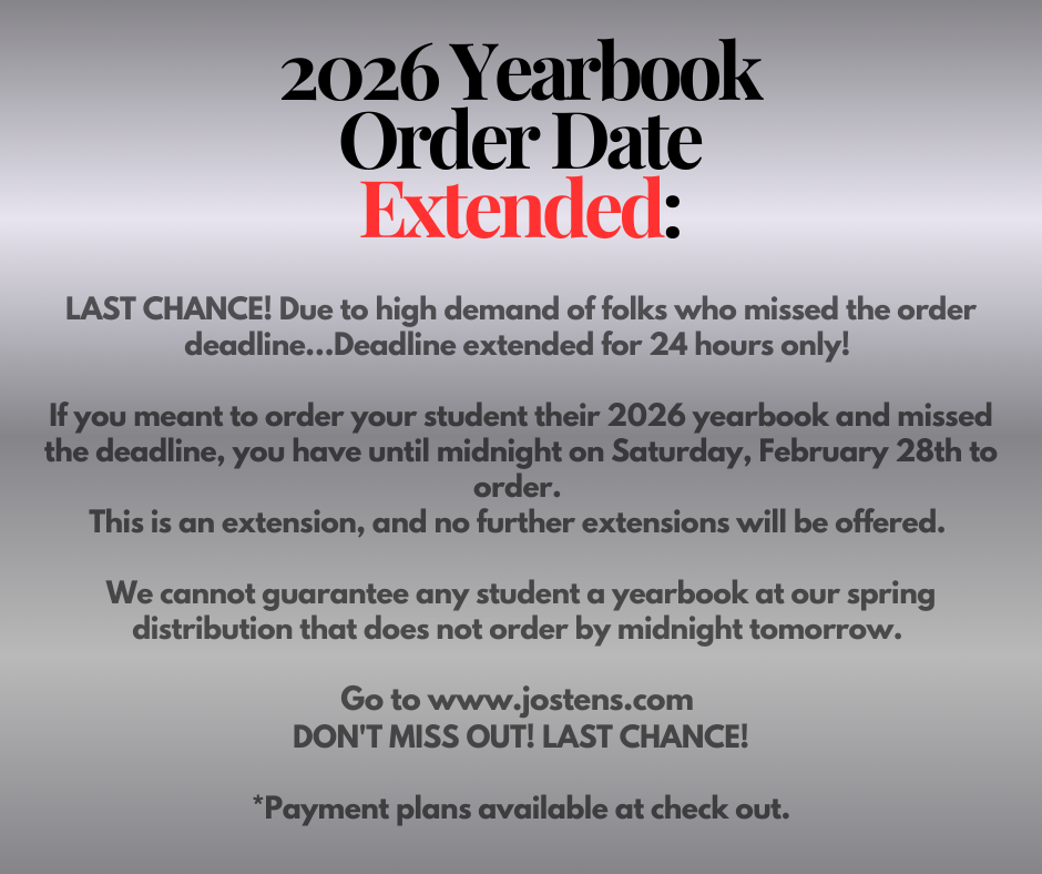 DEADLINE EXTENDED 24 HOURS ONLY 2026 Yearbook