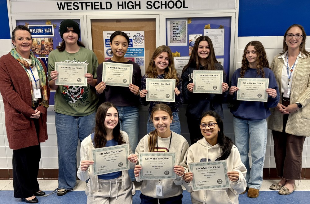 WHS Principal (left) 8 students and Director of Counseling (right)