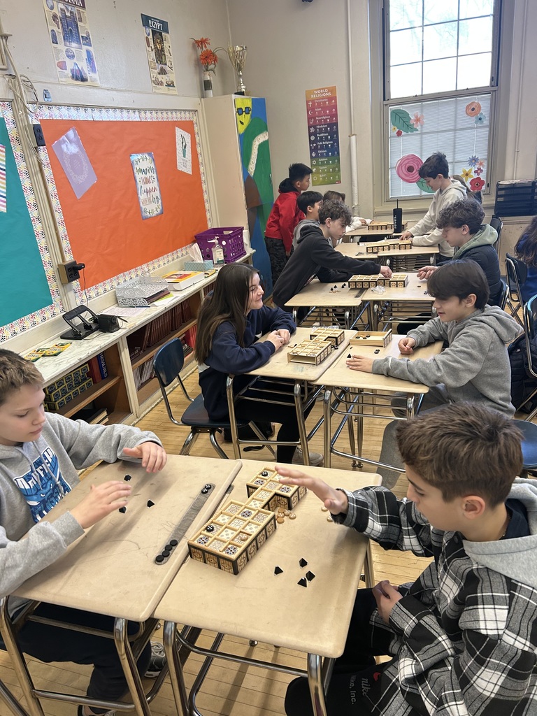 Today Ms. Bennett's 6th grade classes were actively engaged in the Royal Game of Ur. She created brackets for each class and her students competed in a tournament with the goal of being named the Royal Champion. It's history's oldest board game from Ancient Mesopotamia.