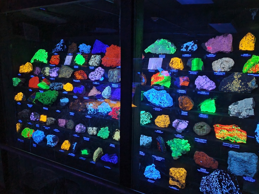 Flourescent rocks on display
