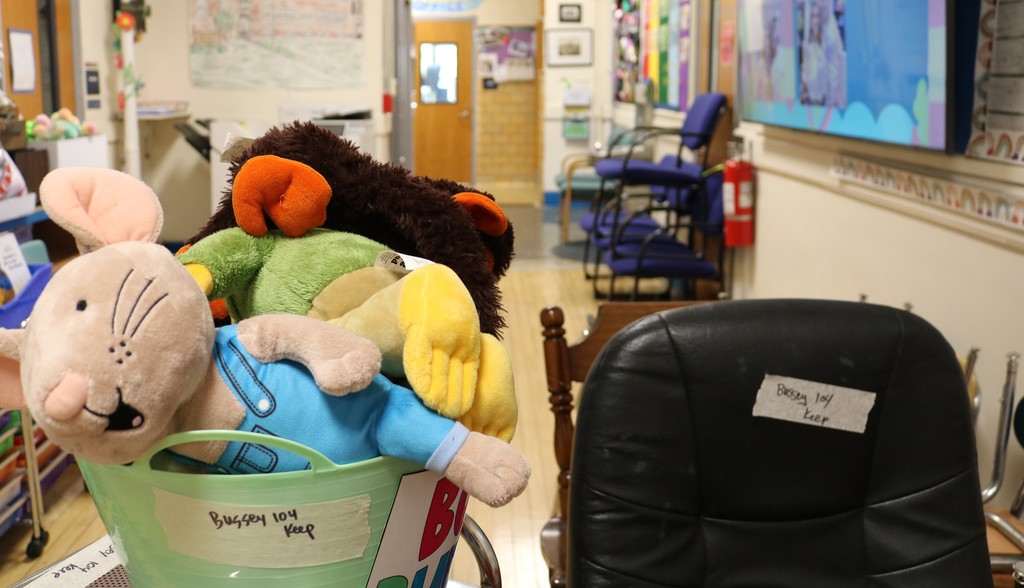 Classroom furniture and items in McKinley hallway