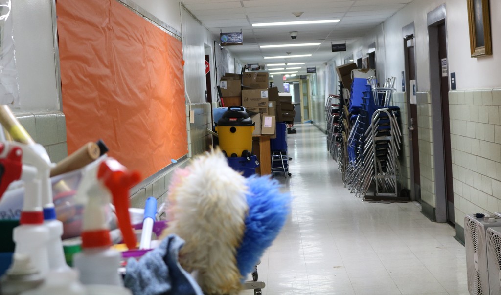 items neatly stacked in hallway