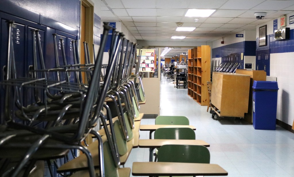Furniture neatly stacked in hallway