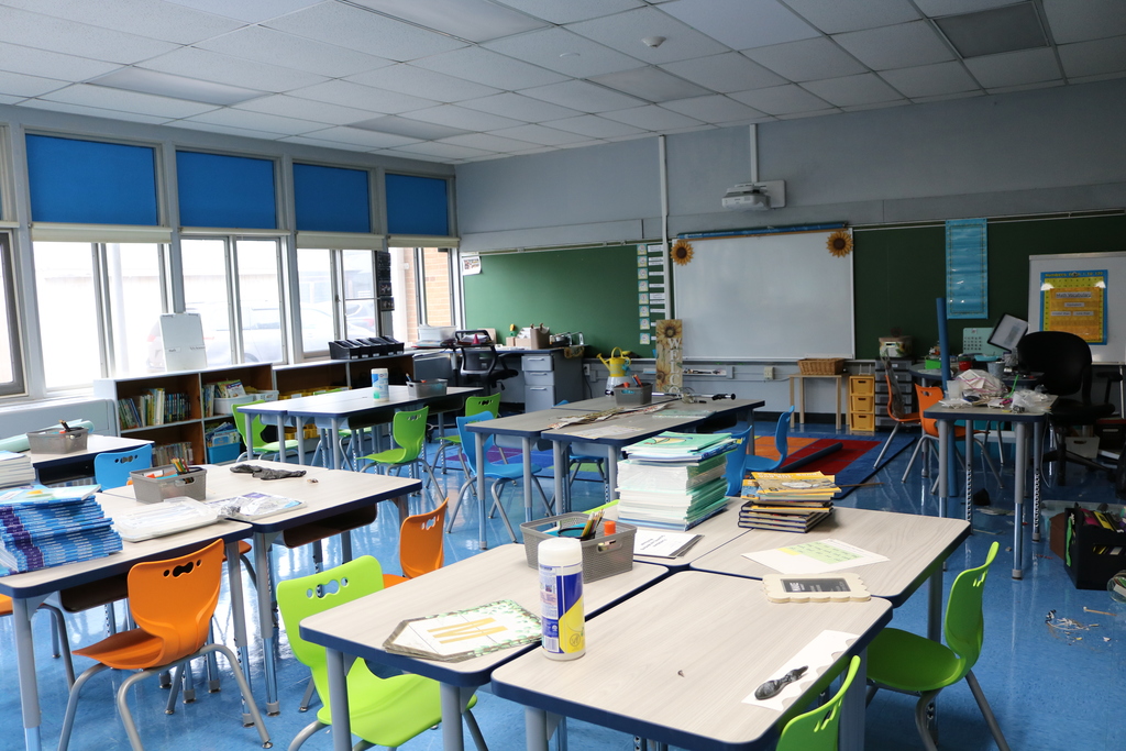 Classroom with desks and books