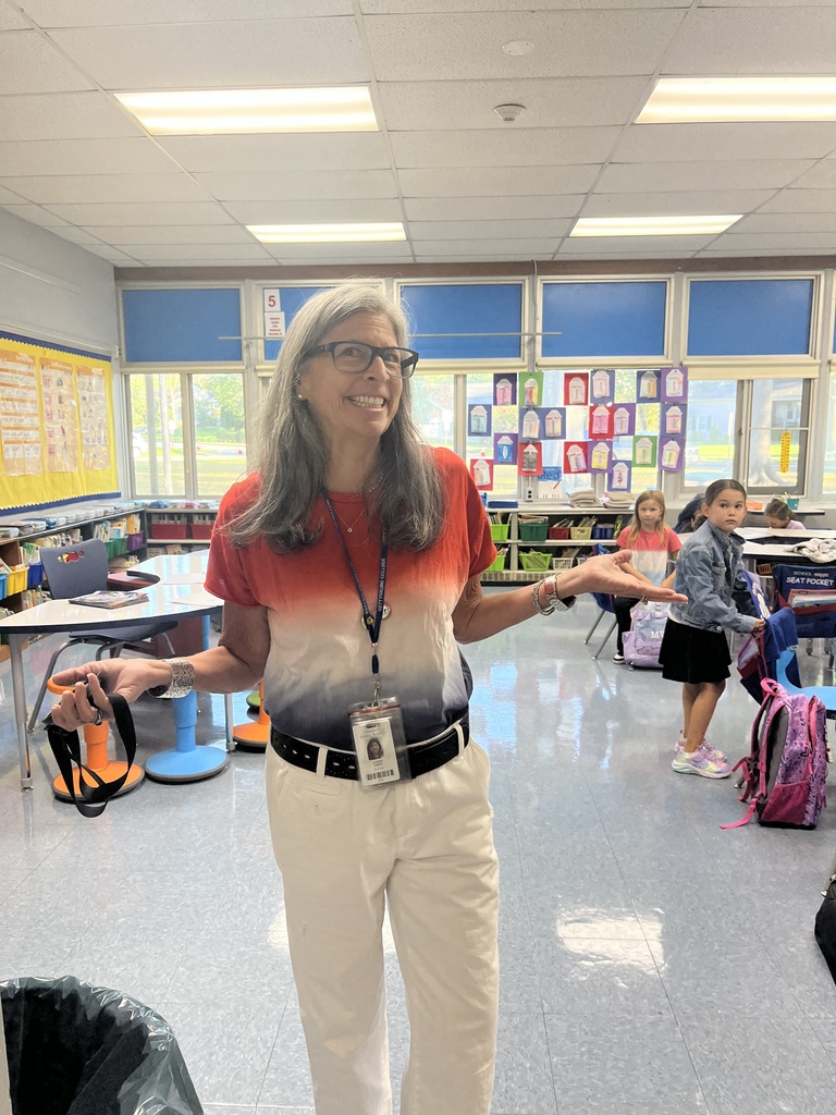 Teacher dressed in her red, white and blue.