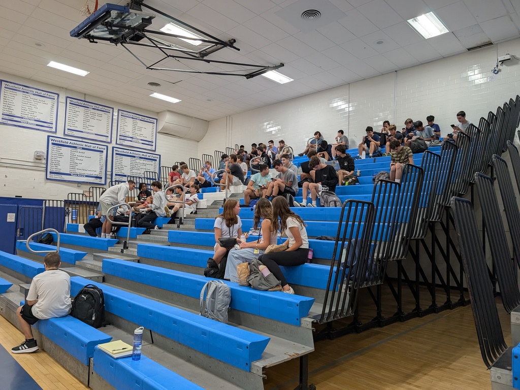 students eating on the bleachers