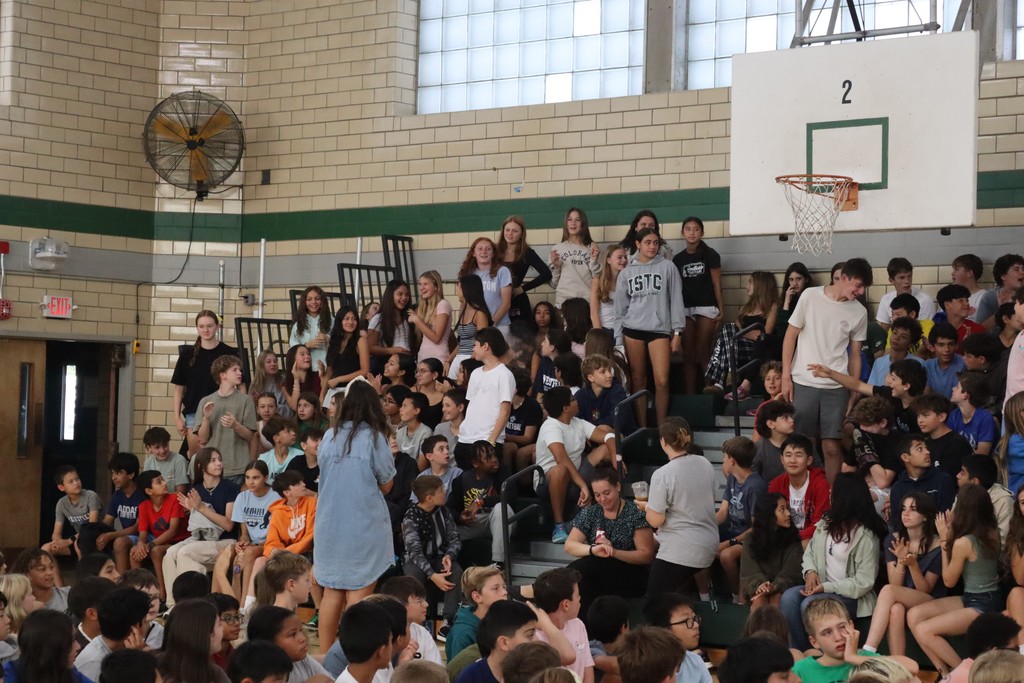 students in bleachers