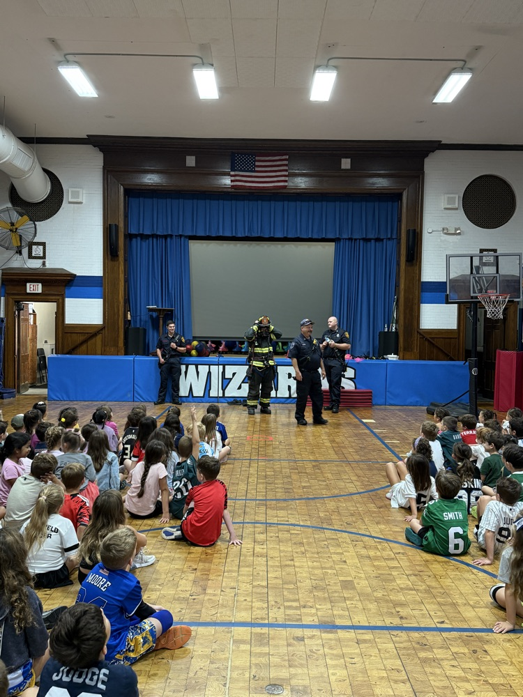 students watching fire safety presentation