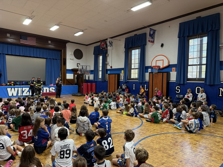 students watching fire safety presentation