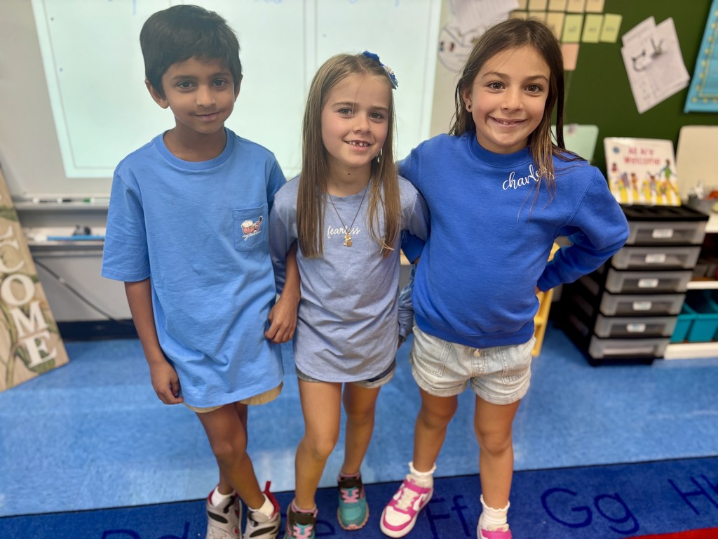 Student wearing blue to stomp out bullying.