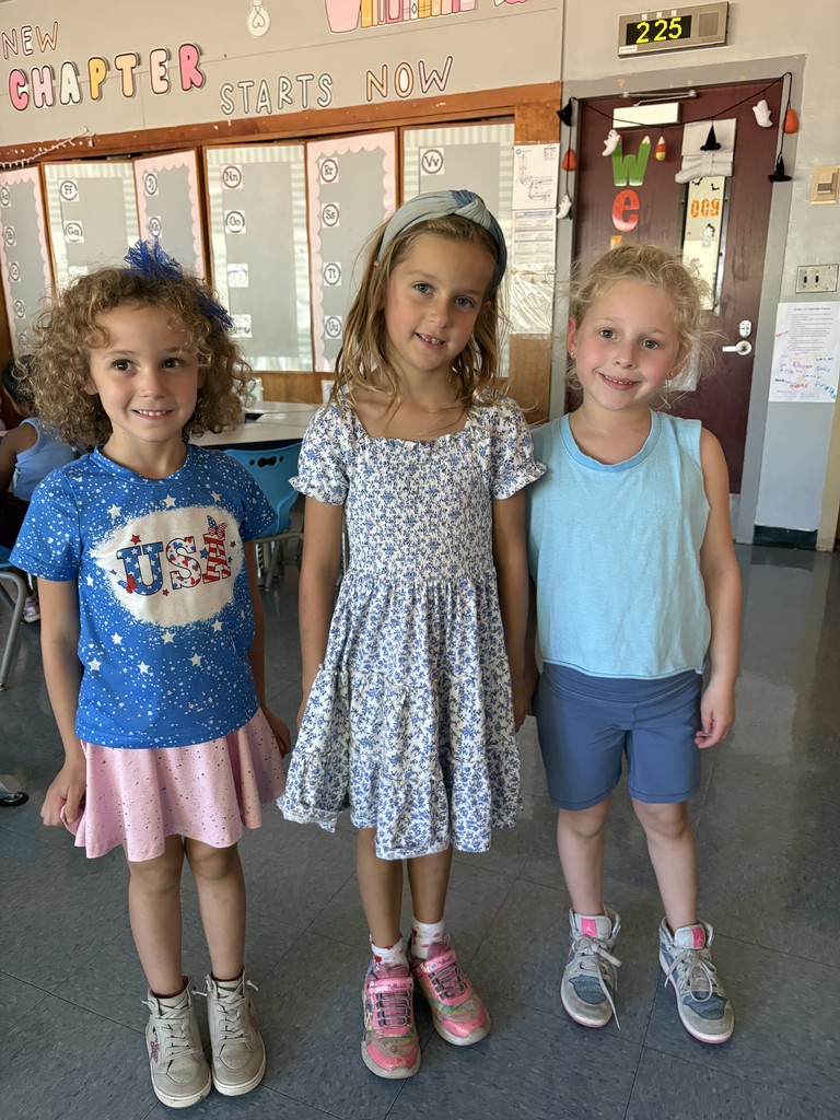 Students are dressed in blue to show respect for others and STOMP out Bullying.