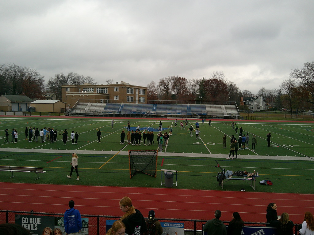bleacher view of flag football game