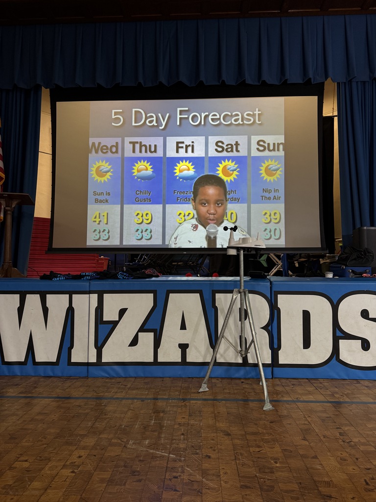 first grade student giving the weather forecast