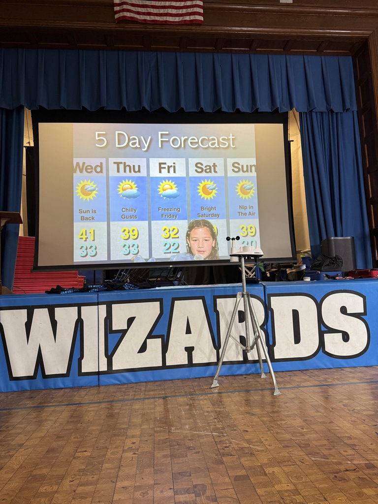 first grade student giving the weather forecast