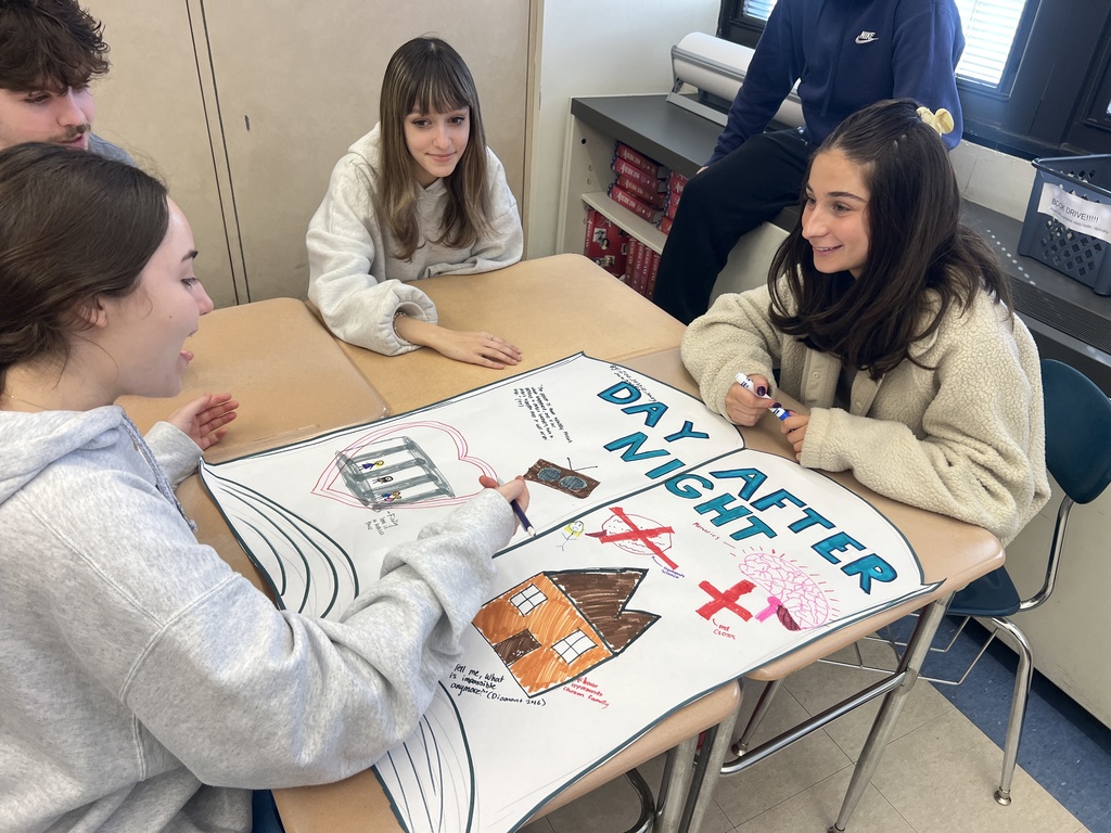 Students working on poster