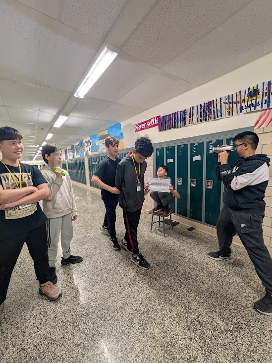 Students posing on the hall