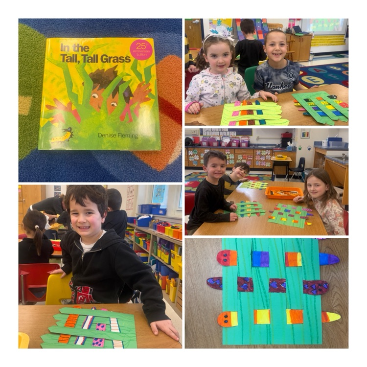 students engage in an art lesson aimed at teaching the concept of weaving